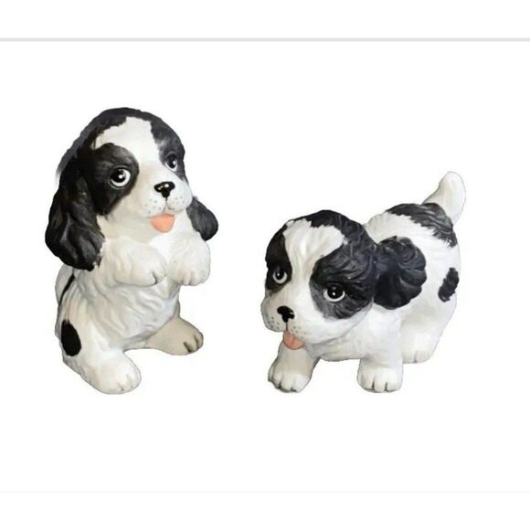 Homco Set of 2 Black White DOG Figurines # 1427 Spaniels - Picture 8 of 9